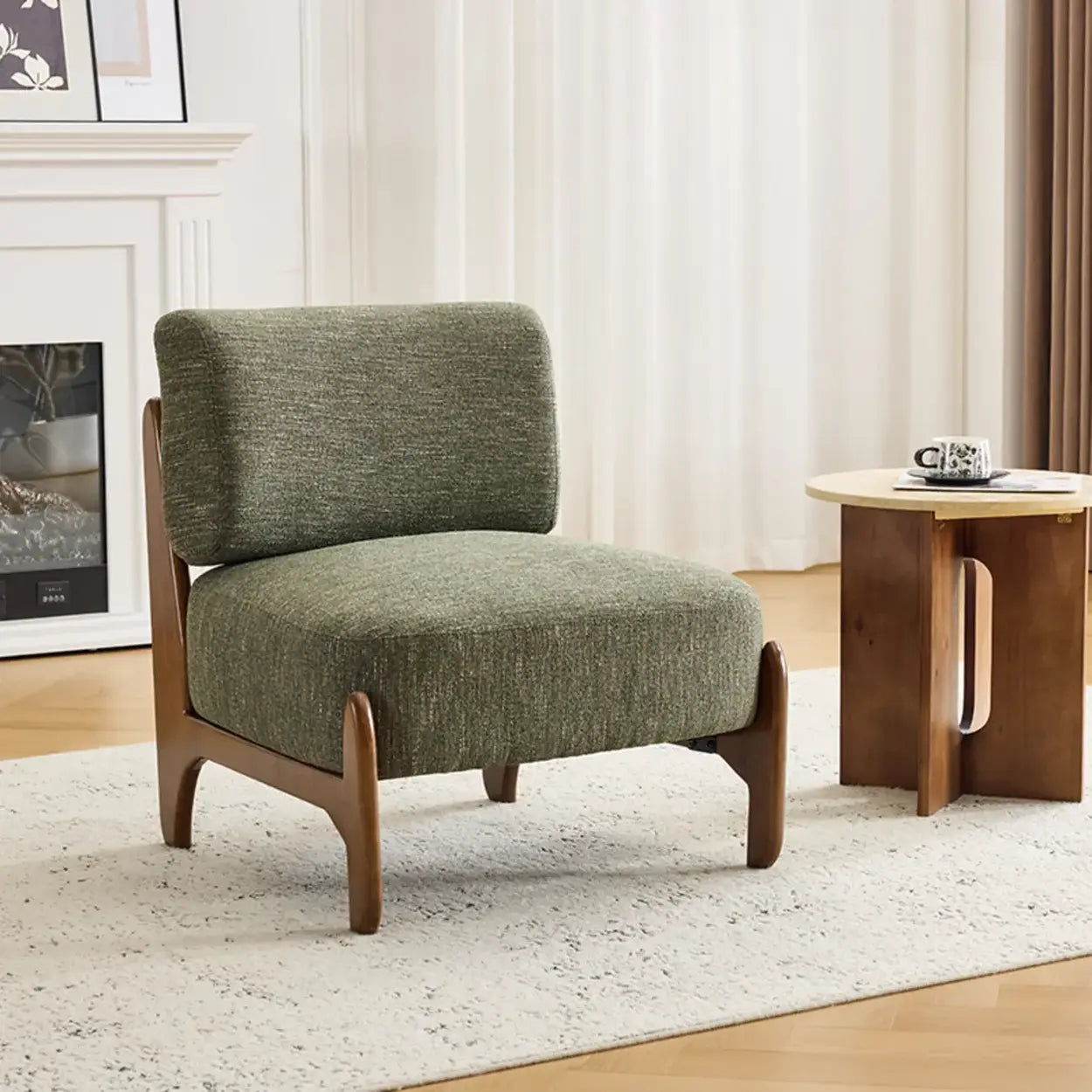 Scandinavian Low Profile Green Chenille Accent Chair — Green