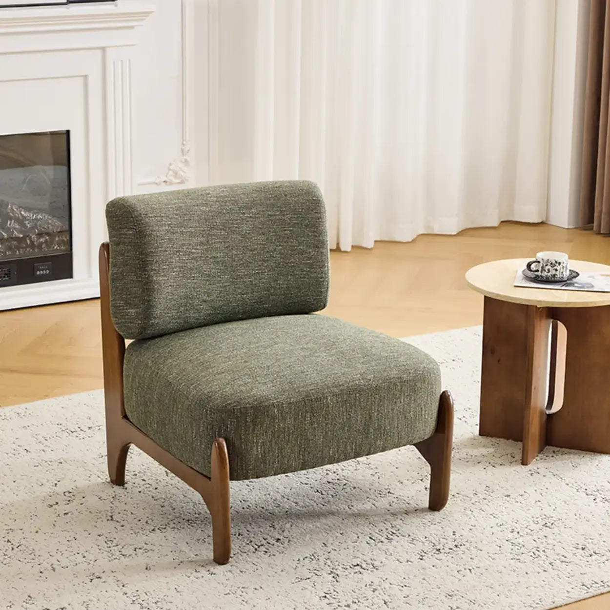 Green linen velvet profile chenille accent chairs - leather