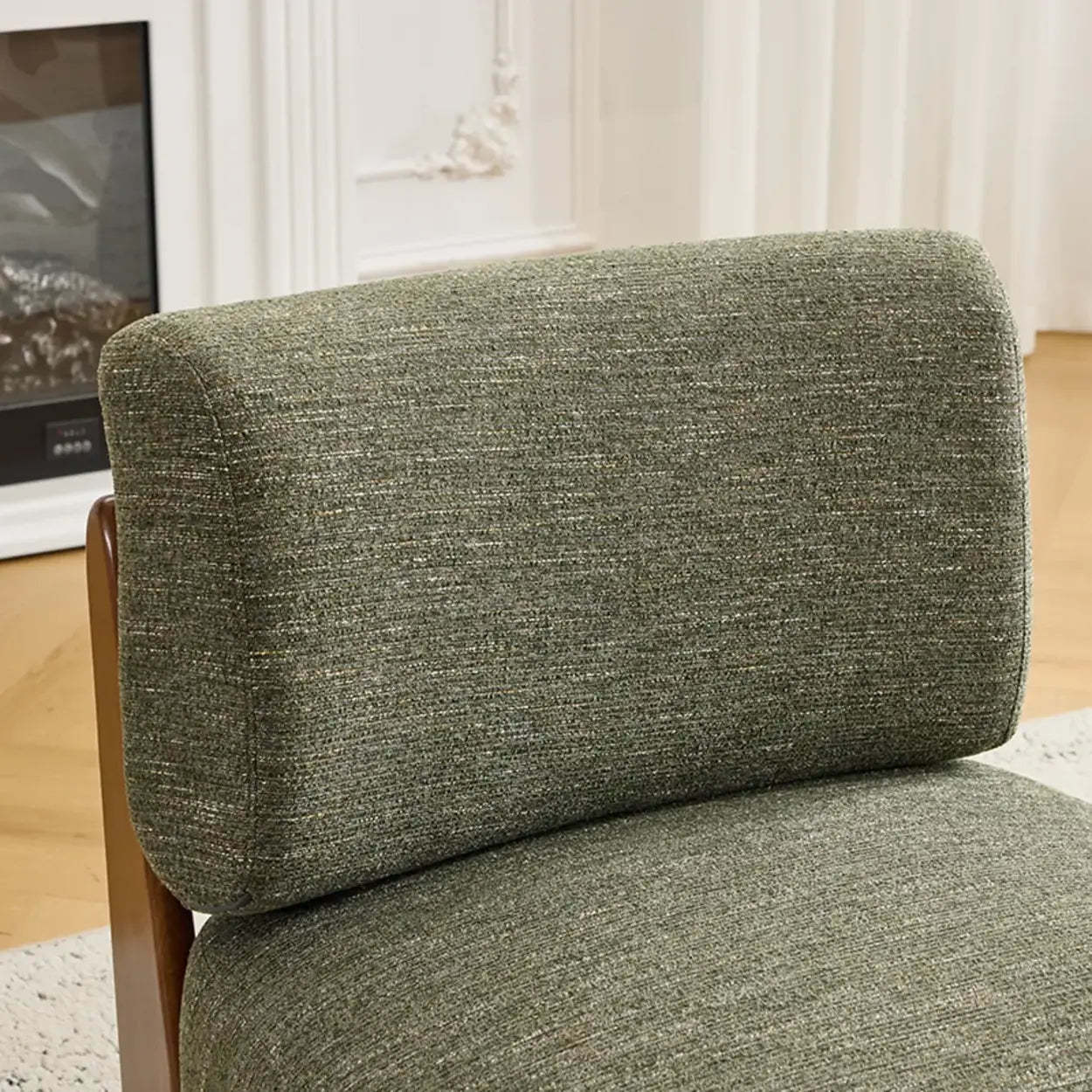 Scandinavian Low Profile Green Chenille Accent Chair