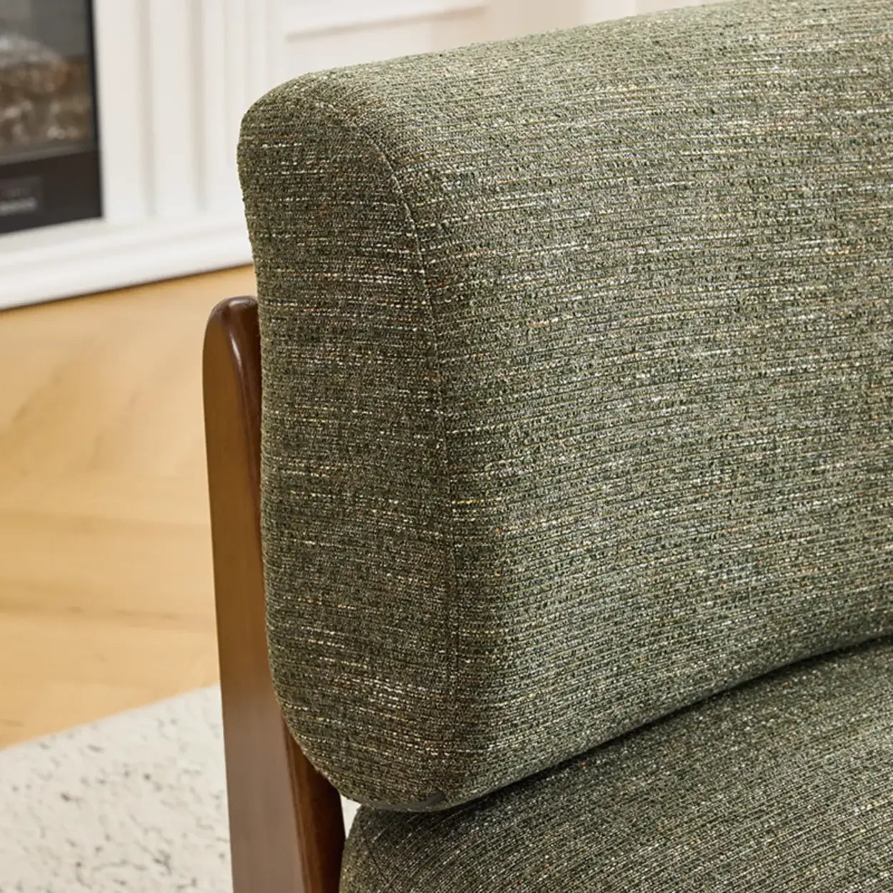 Scandinavian Low Profile Green Chenille Accent Chair
