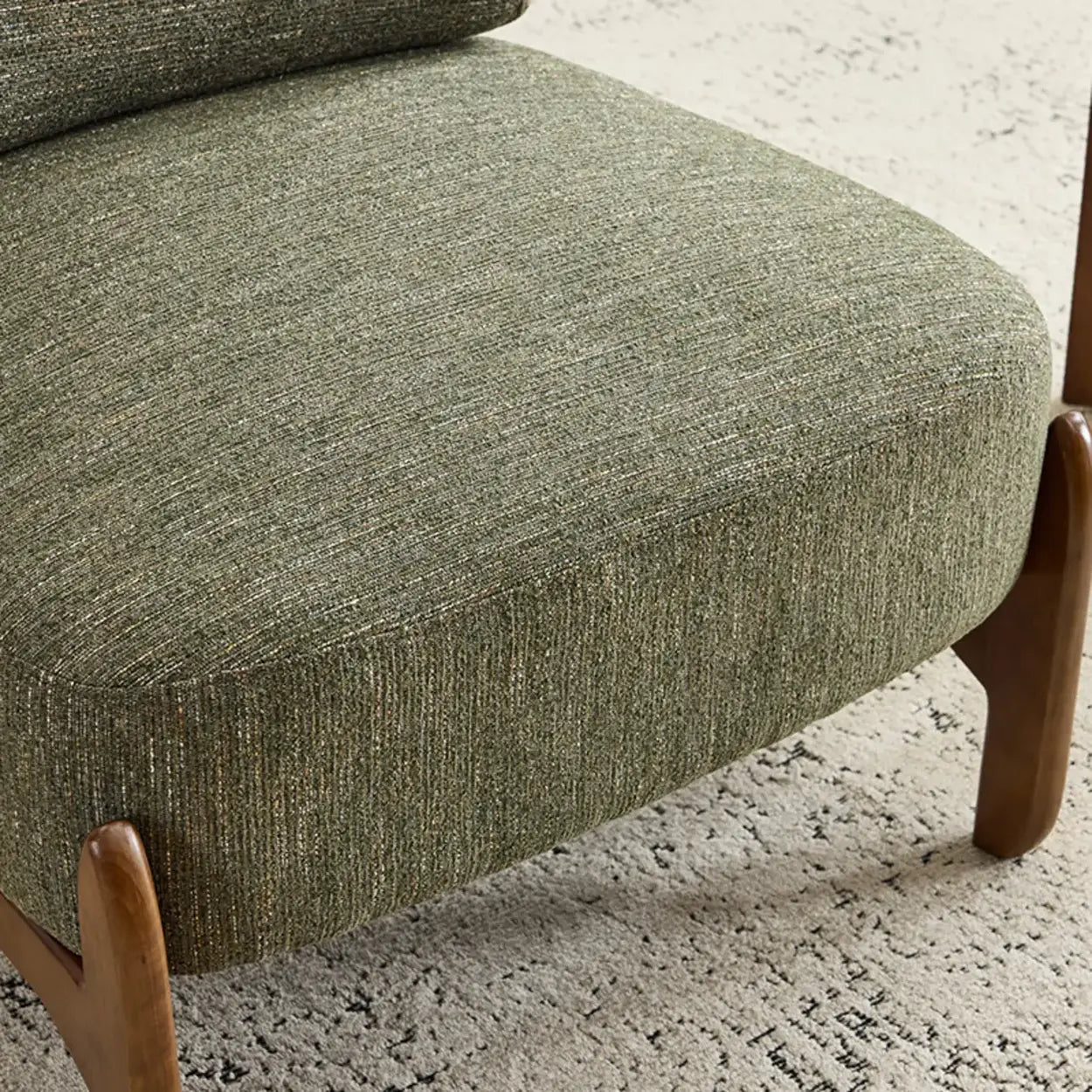 Scandinavian Low Profile Green Chenille Accent Chair
