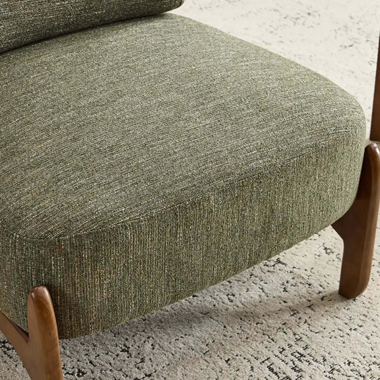 Scandinavian Low Profile Green Chenille Accent Chair