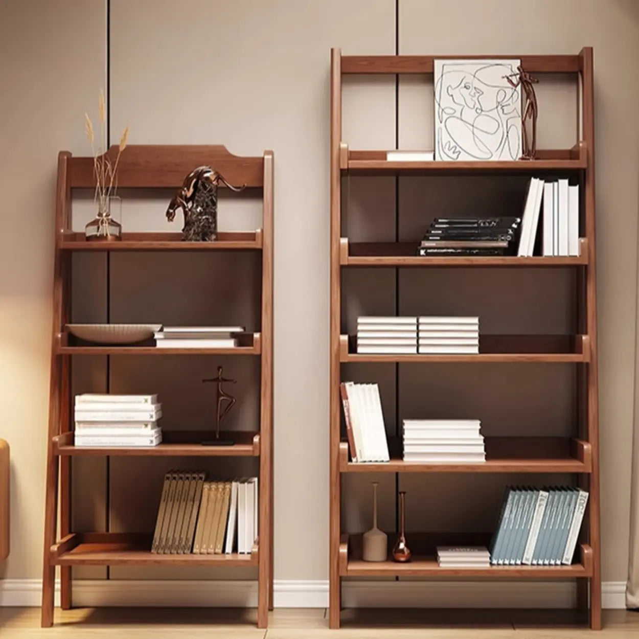 Scandinavian Minimalist Wood Ladder Bookshelf