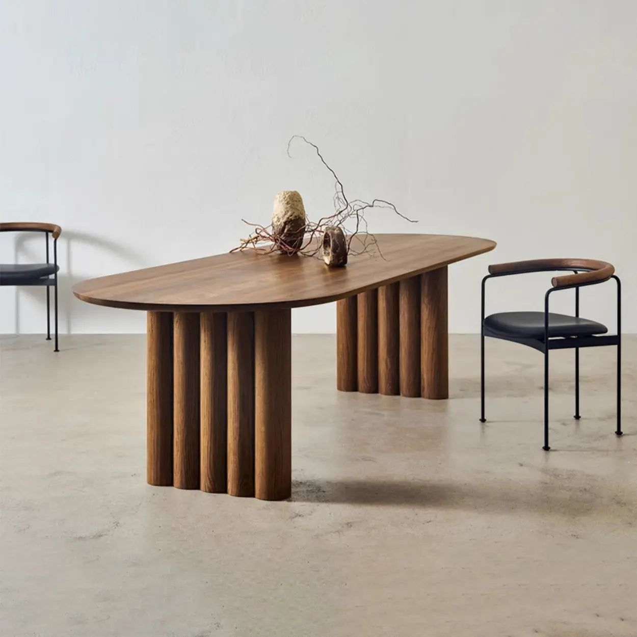 Scandinavian Oval Wood Fluted Base Dining Table