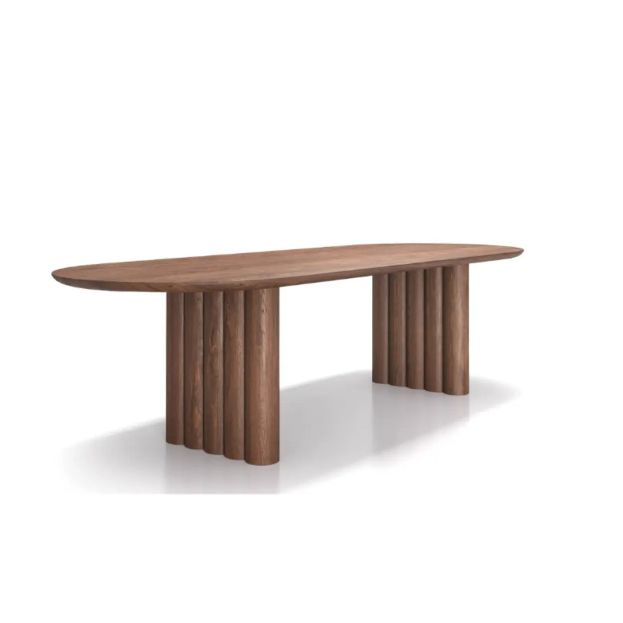 Scandinavian Oval Wood Fluted Base Dining Table — Nut/Brown / Table Only