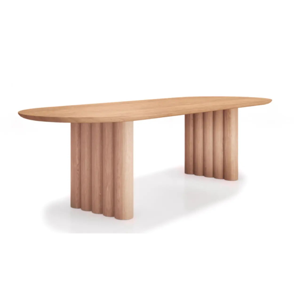Scandinavian Oval Wood Fluted Base Dining Table — Nut/Brown / Table Only