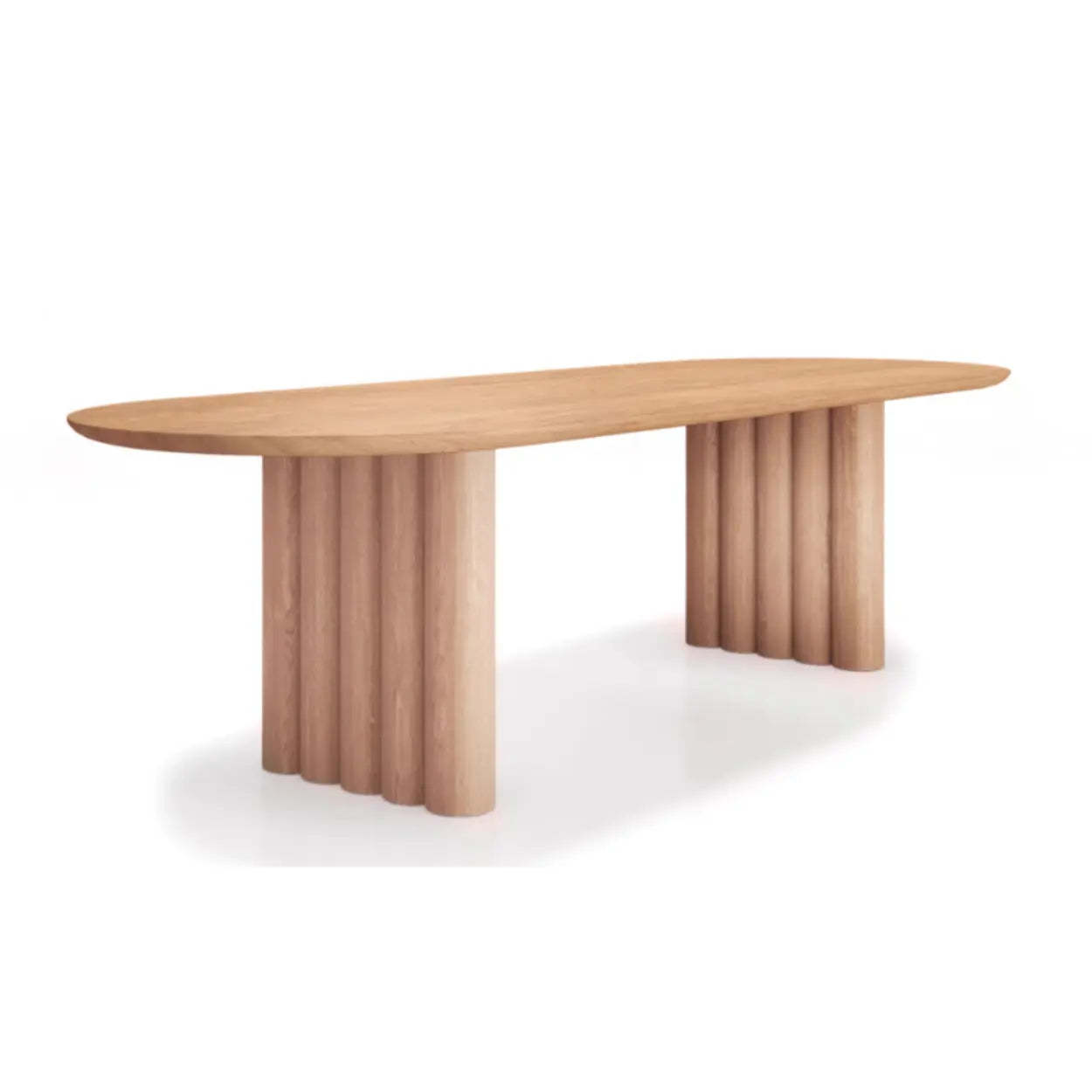 Scandinavian Oval Wood Fluted Base Dining Table — Nut/Brown / Table Only