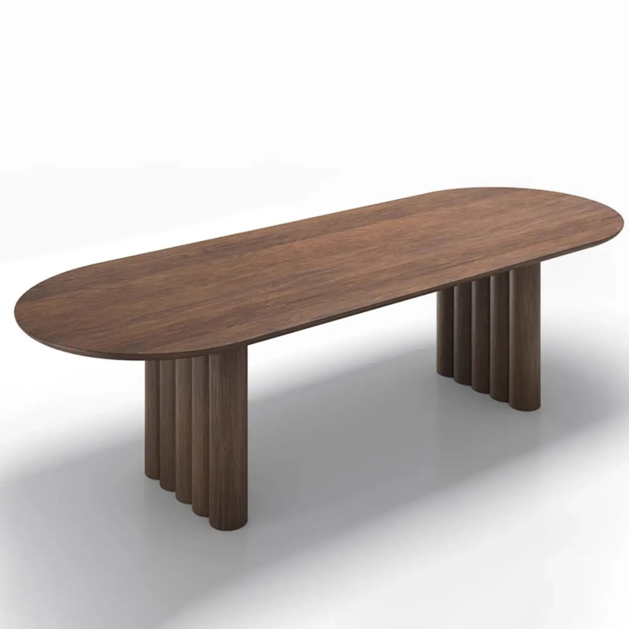 Scandinavian Oval Wood Fluted Base Dining Table — Nut/Brown / Table Only