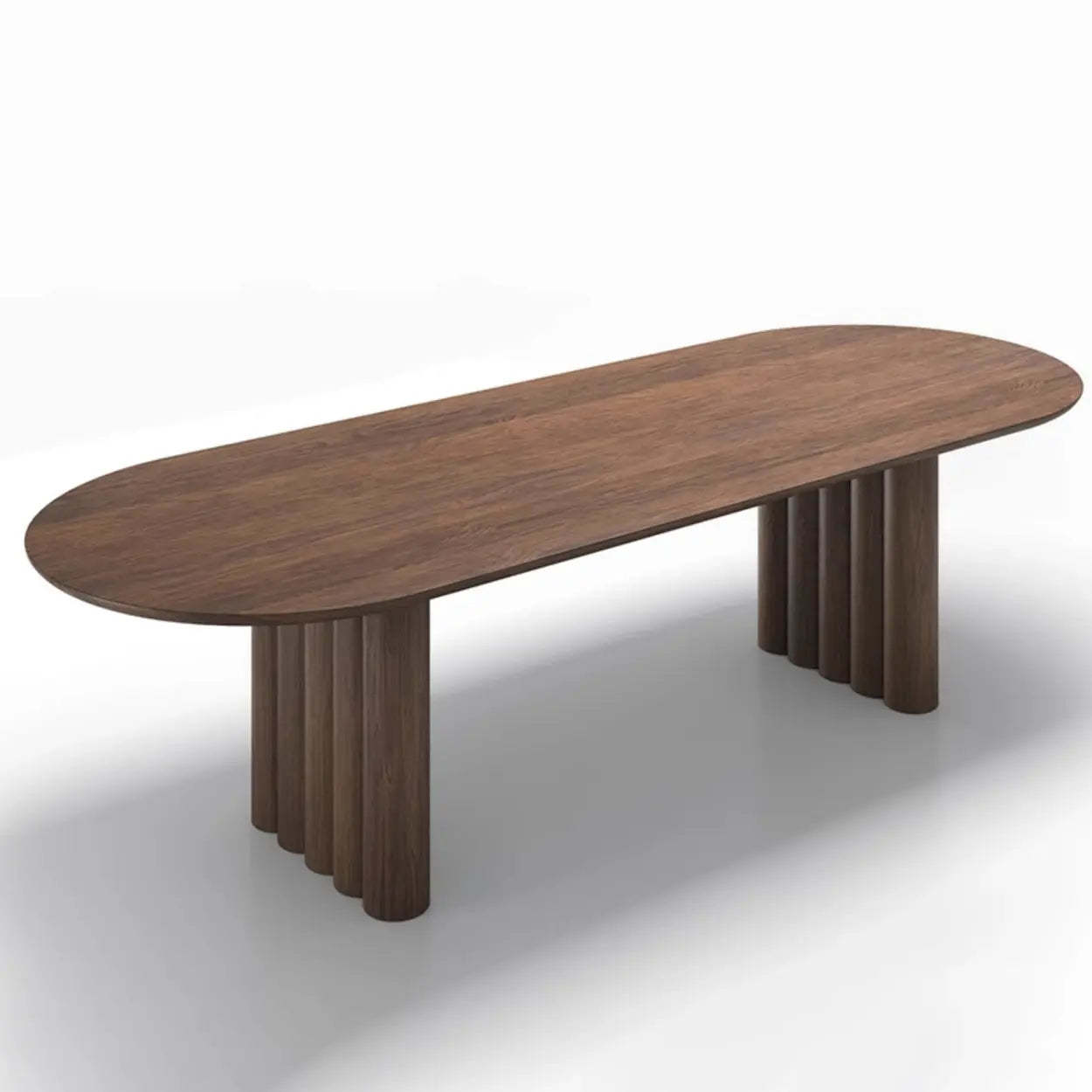 Scandinavian Oval Wood Fluted Base Dining Table — Nut/Brown / Table Only