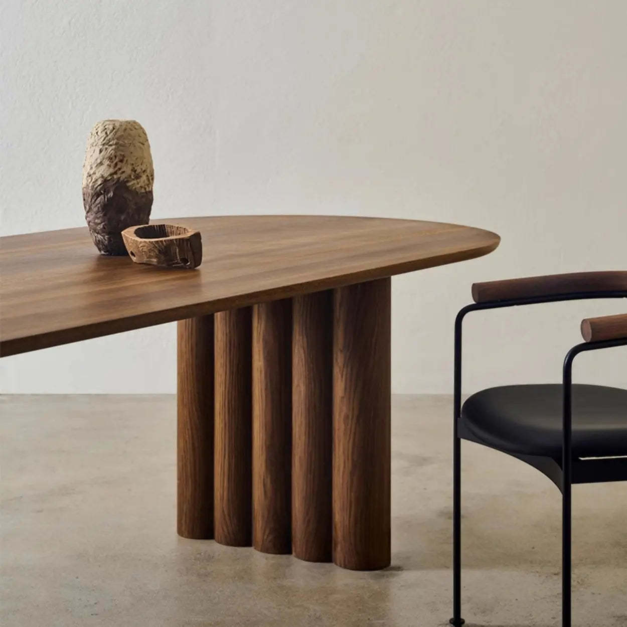 Scandinavian Oval Wood Fluted Base Dining Table — Natural / Table Only