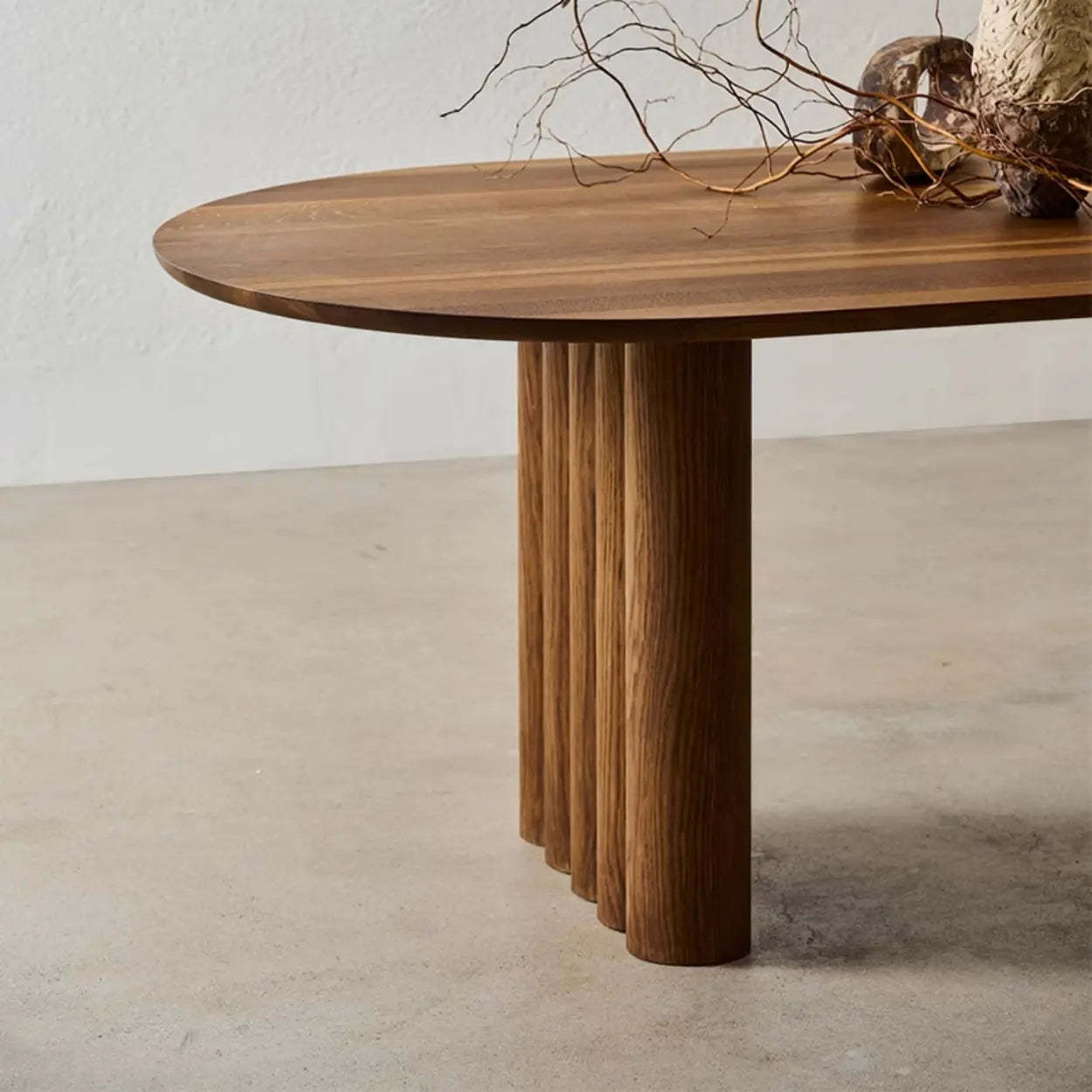 Scandinavian Oval Wood Fluted Base Dining Table — Natural / Table Only