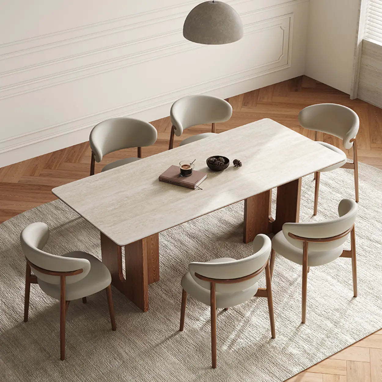 Scandinavian Minimalist Beige Stone Top Dining Table — Table Only