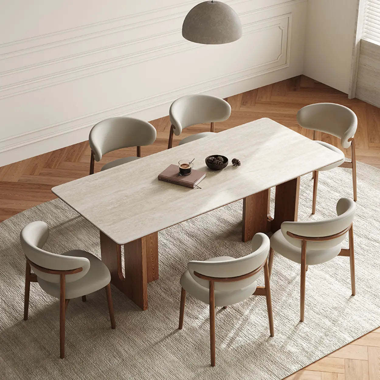 Scandinavian Minimalist Beige Stone Top Dining Table — Table Only