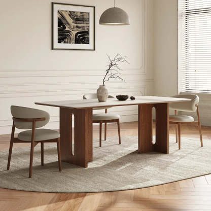 Scandinavian Minimalist Beige Stone Top Dining Table — Table Only