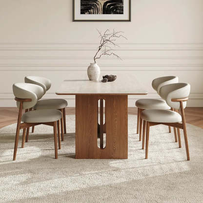 Scandinavian Minimalist Beige Stone Top Dining Table