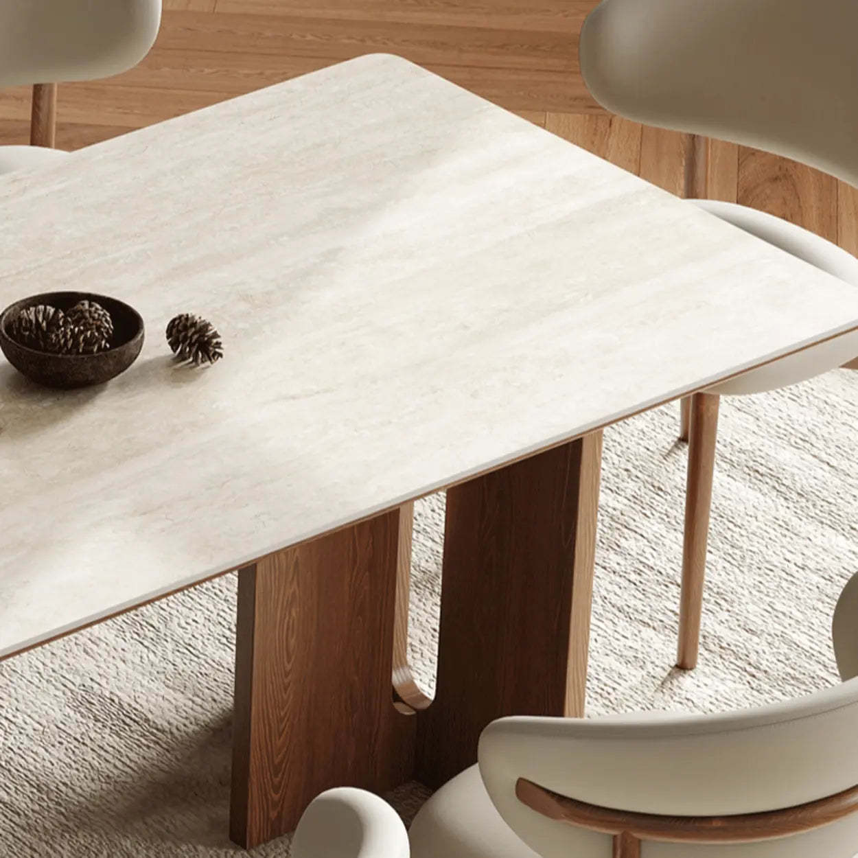 Scandinavian Minimalist Beige Stone Top Dining Table