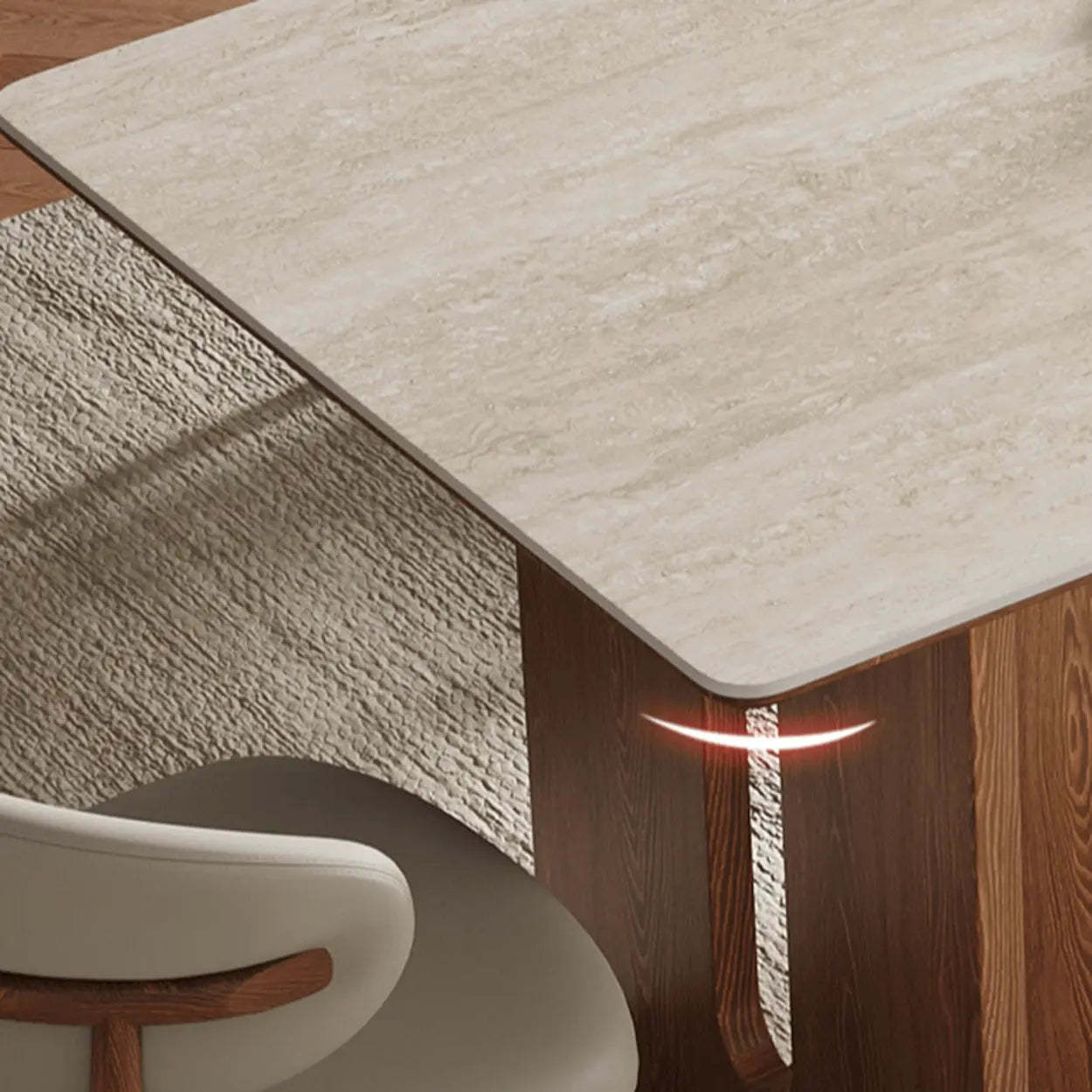 Scandinavian Minimalist Beige Stone Top Dining Table