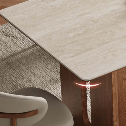 Scandinavian Minimalist Beige Stone Top Dining Table