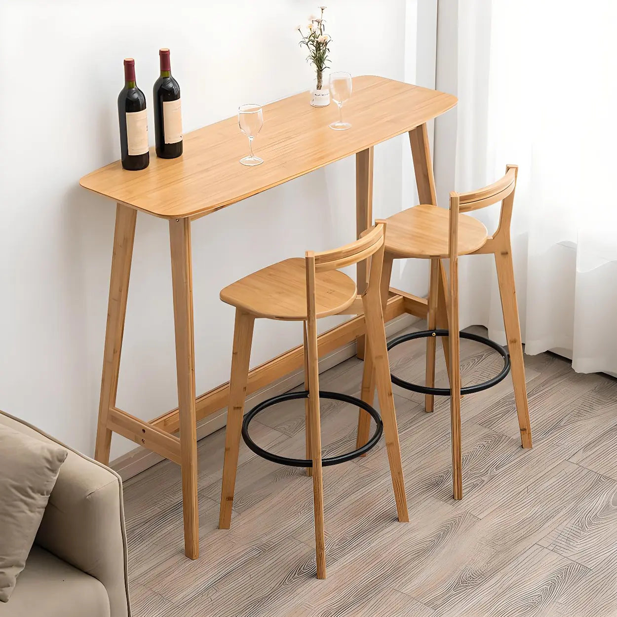 Scandinavian Minimalist Wood Counter Height Bar Table