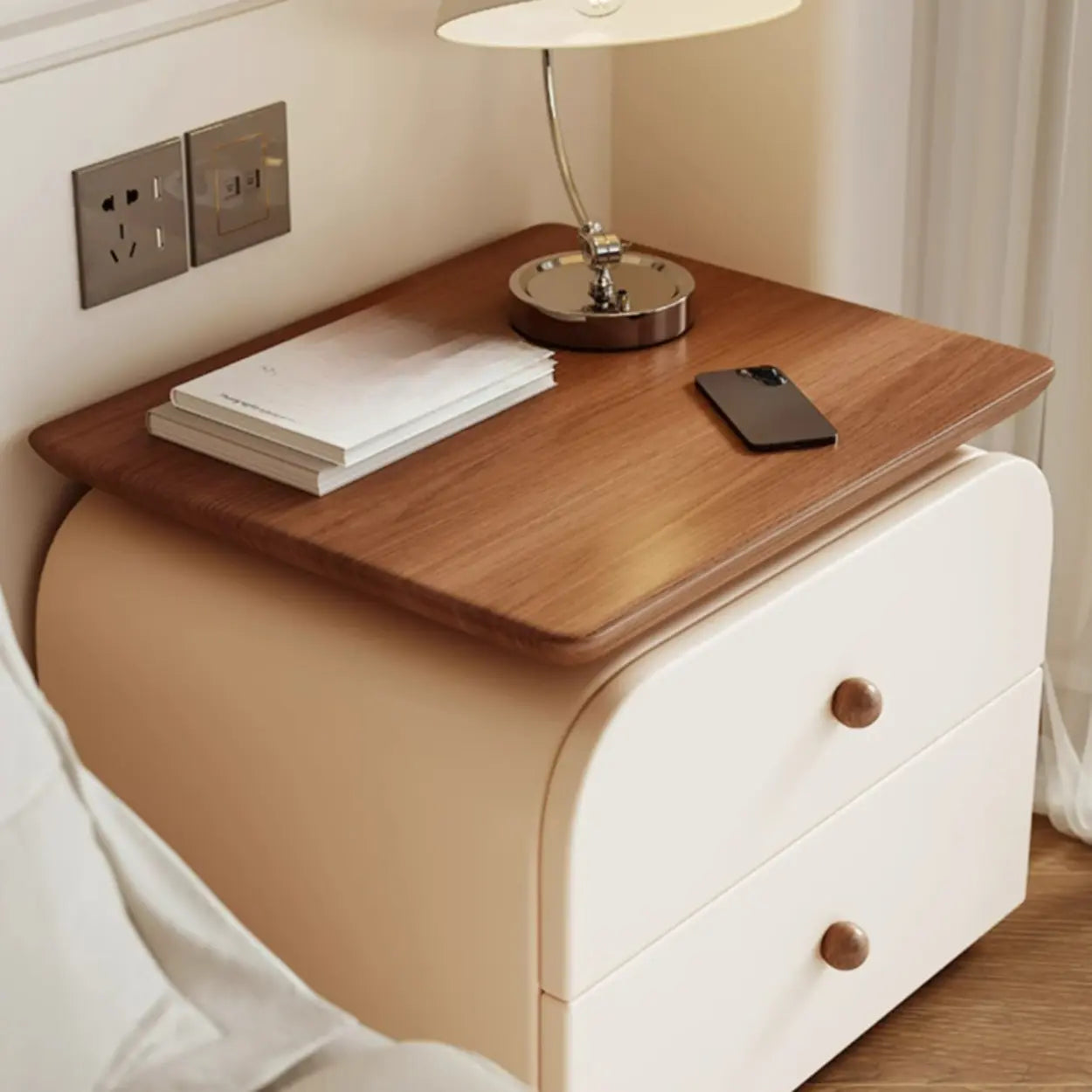 Scandinavian Modern Wood 2-Tier Nightstand