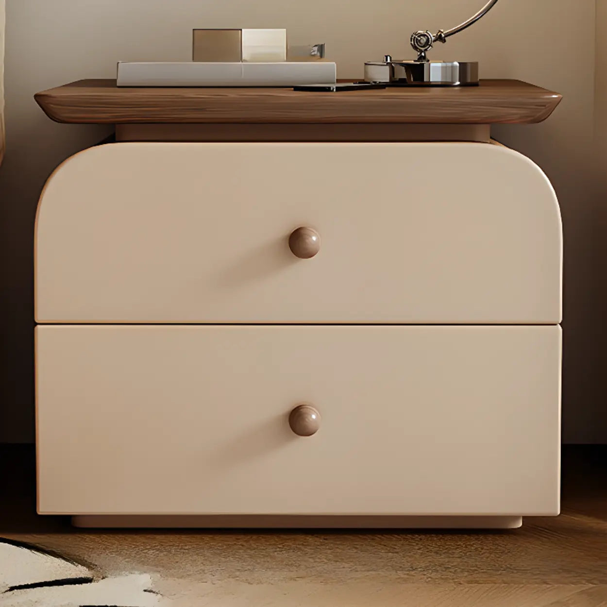 Scandinavian Modern Wood 2-Tier Nightstand — Black-White