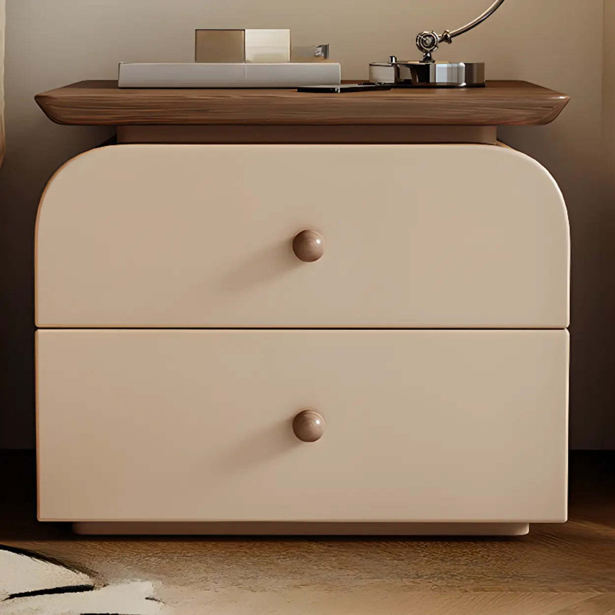Scandinavian Modern Wood 2-Tier Nightstand — Black-White