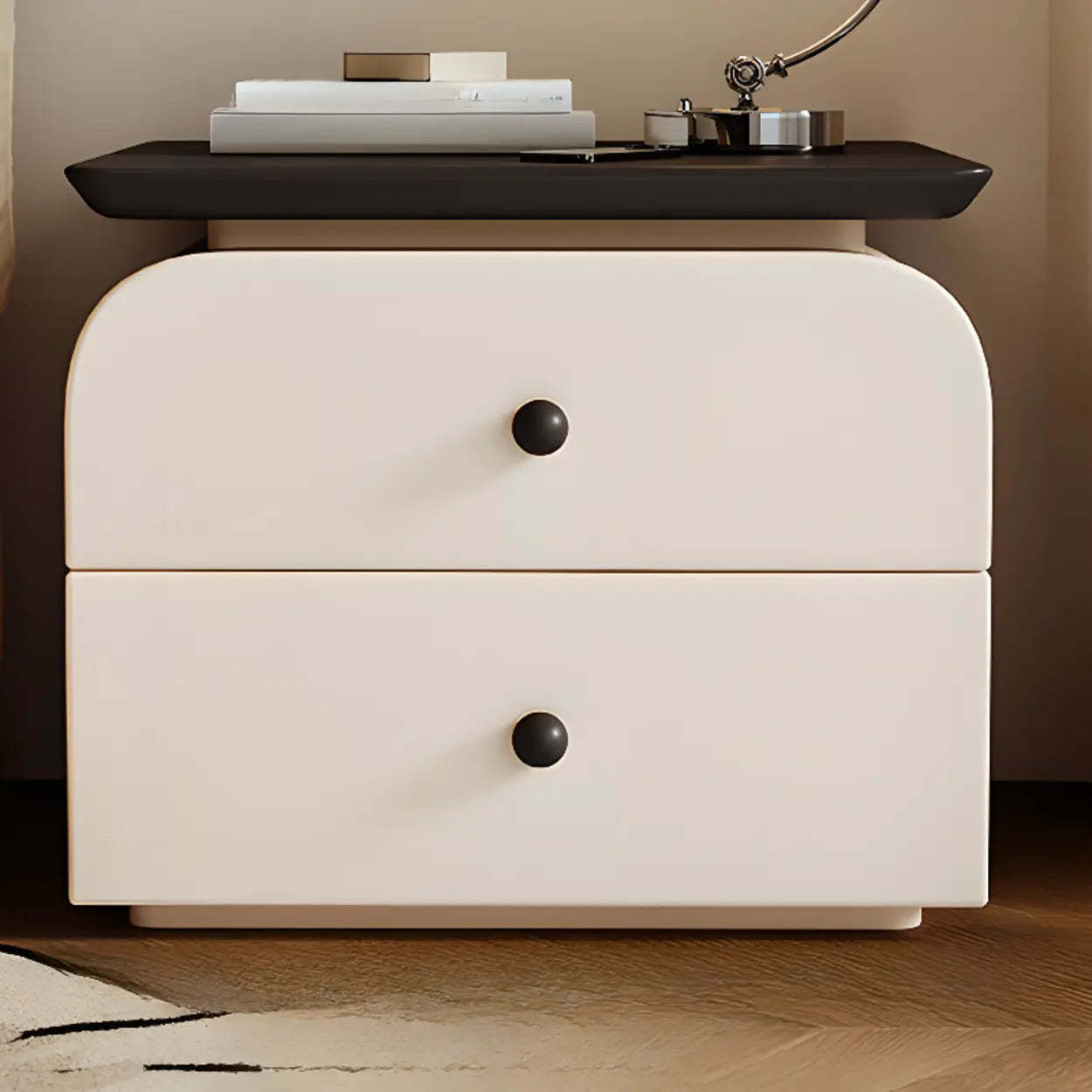 Scandinavian Modern Wood 2-Tier Nightstand — Black-White