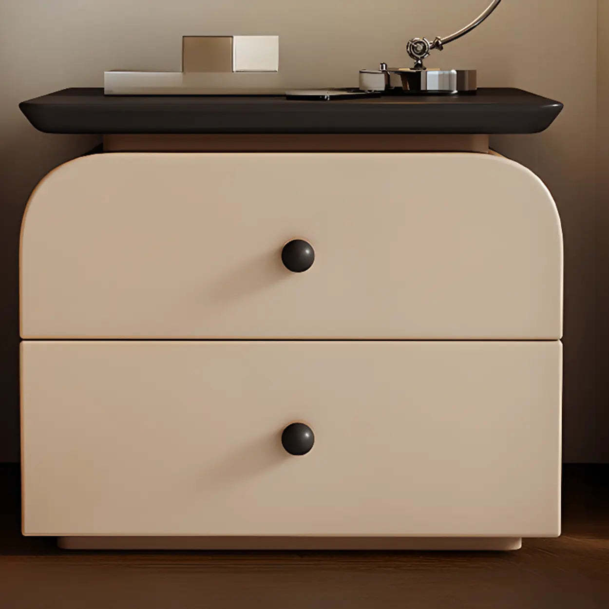 Lighom 2-tier wood nightstands for entryway — 11.8" L x 15.7" W x 18.1" H / Black / Khaki