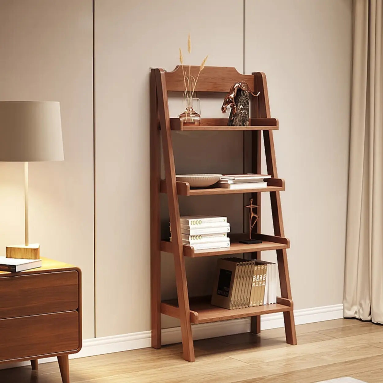 Scandinavian Narrow Ladder Corner Wood Bookshelf