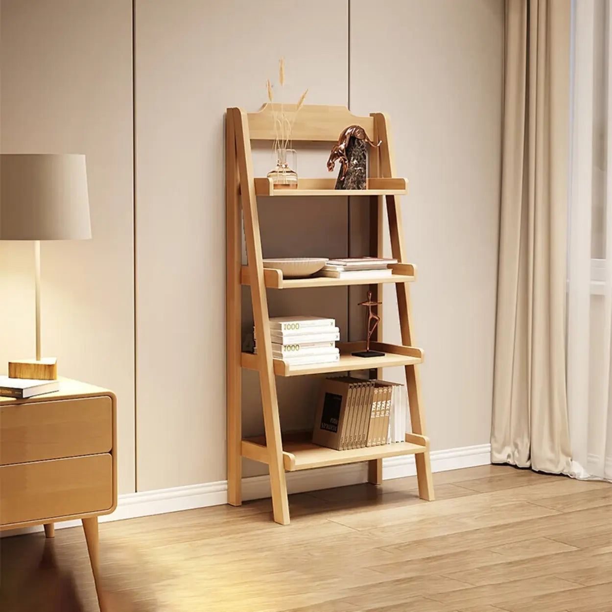 Scandinavian Narrow Ladder Corner Wood Bookshelf — White