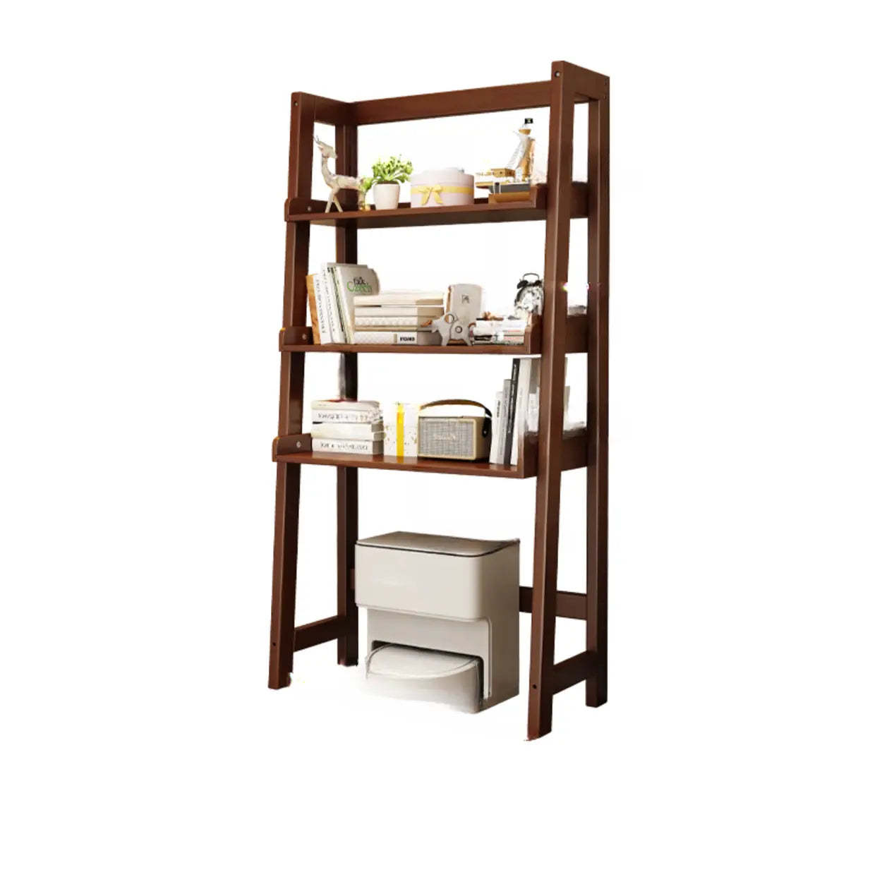 Scandinavian Narrow Ladder Corner Wood Bookshelf — Wood Color