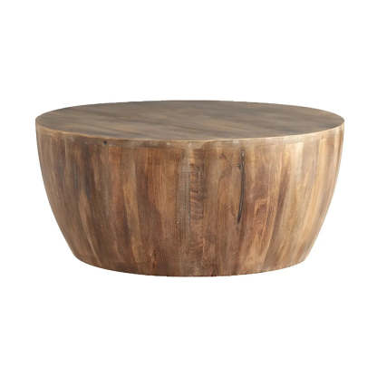 Scandinavian Natural Drum Wood Round Coffee Table