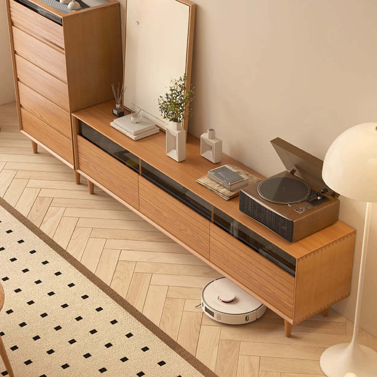Scandinavian Natural Cherry Drawer TV Stand