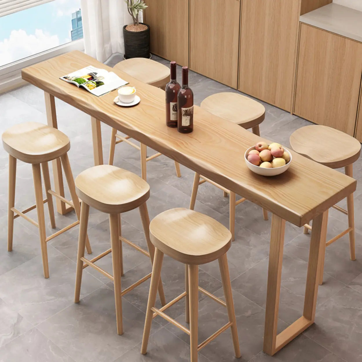 Scandinavian Wood Bar Table with Wave Edge
