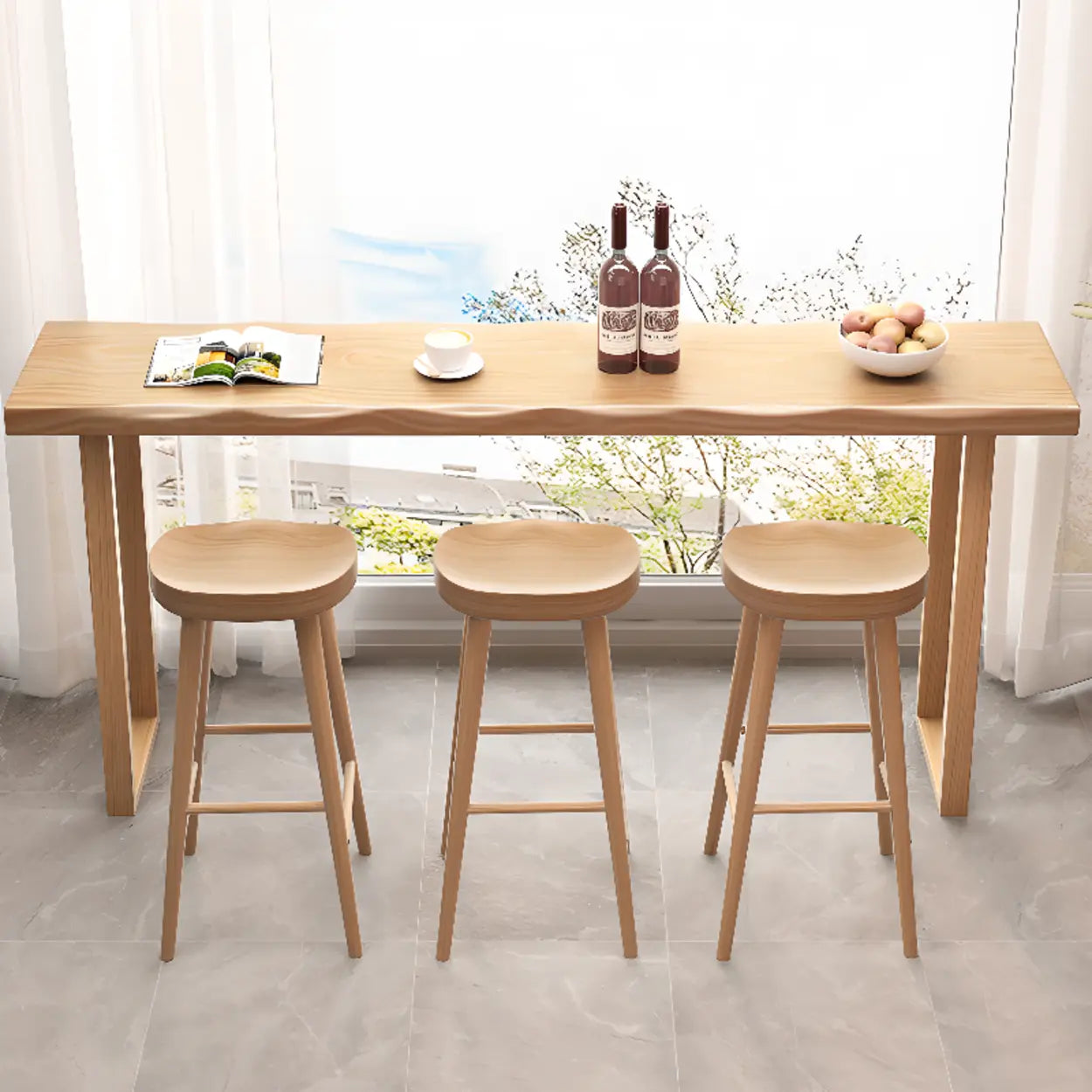 Scandinavian Wood Bar Table with Wave Edge — Table Only