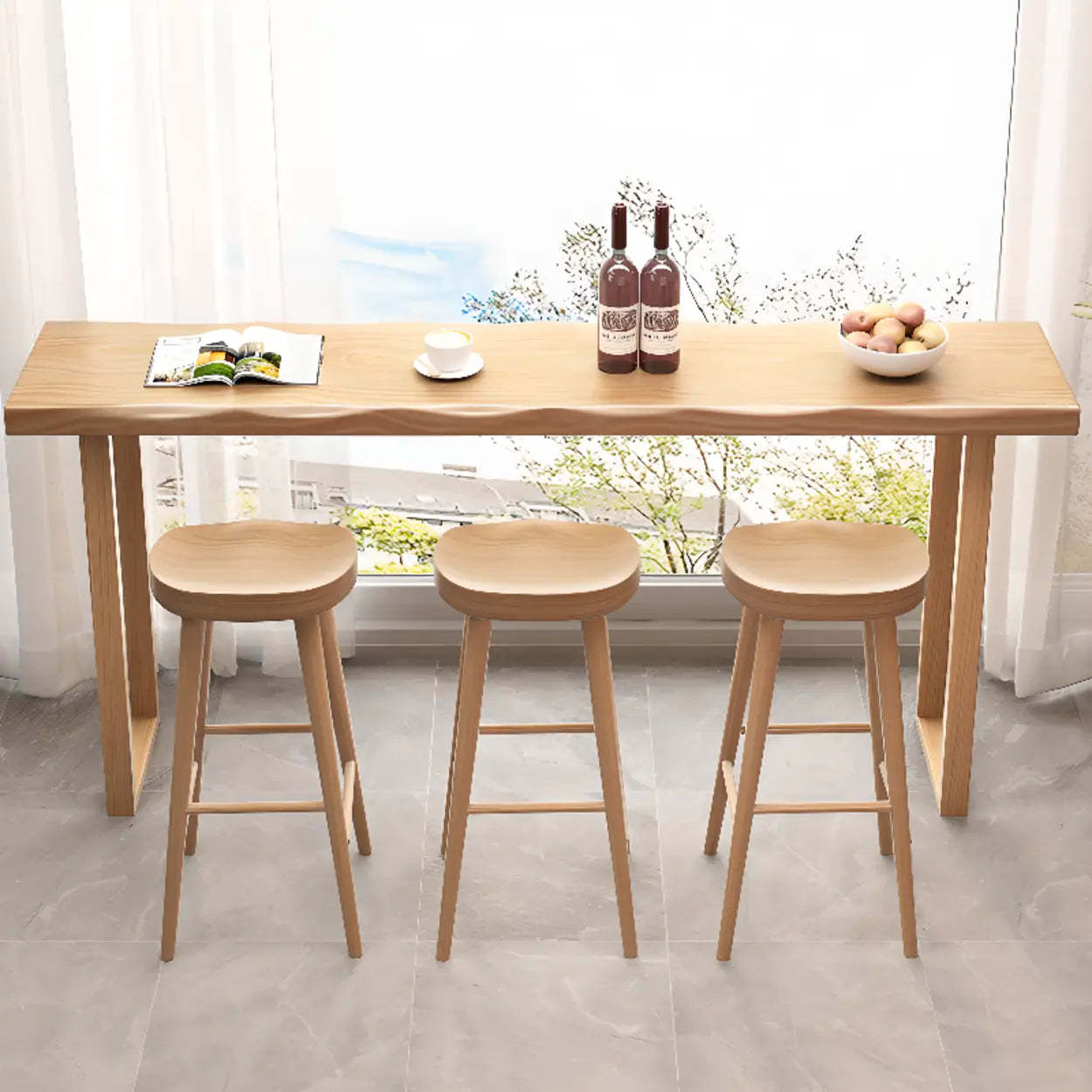 Scandinavian Wood Bar Table with Wave Edge — Table Only
