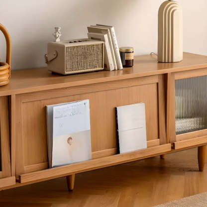 Scandinavian Natural Rectangular Wood TV Stand with Shelf