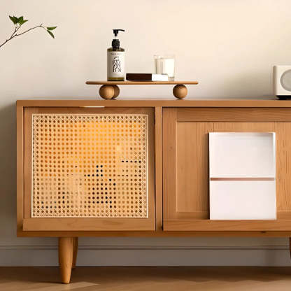 Scandinavian Natural Rectangular Wood TV Stand with Shelf