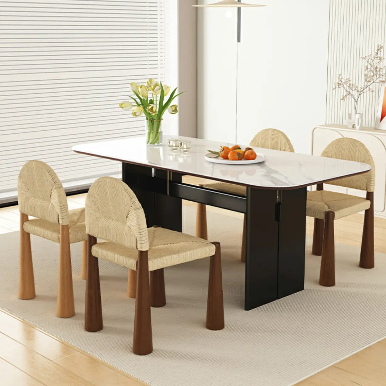 Scandinavian Natural Wood Woven Dining Chair