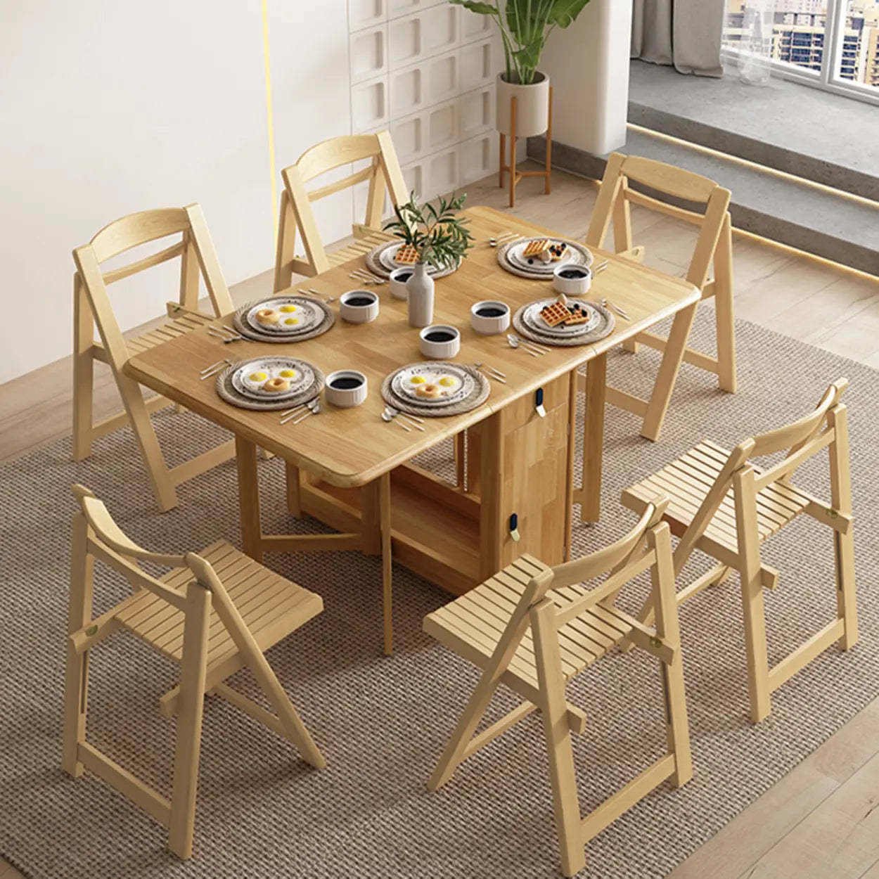 Nordic rectangular wood dining tables — 57" L x 35.4" W x 30" H