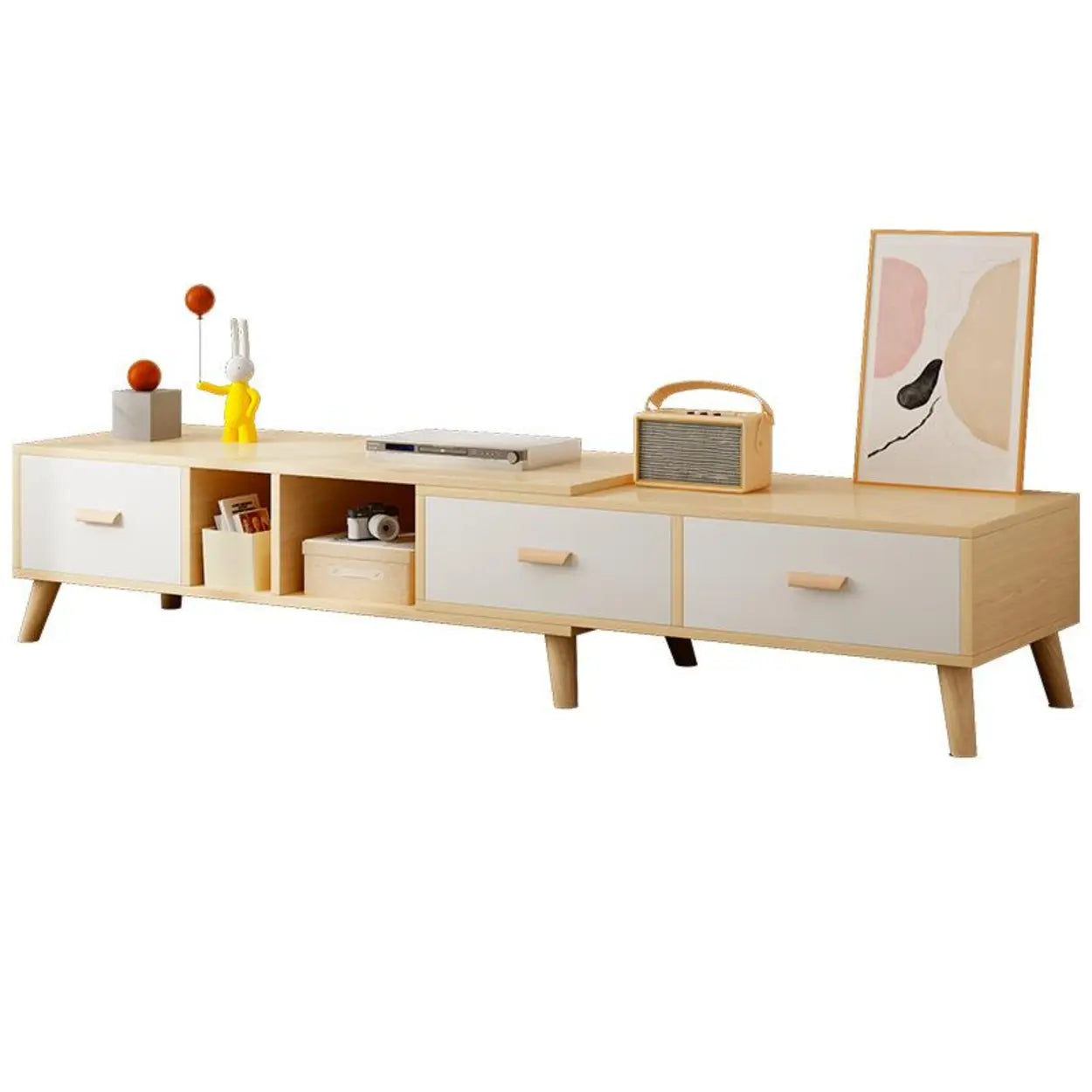 Scandinavian Oak Wood Rectangle TV Stand — Oak / 2 Doors