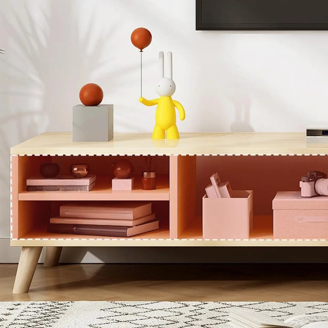 Scandinavian Oak Wood Rectangle TV Stand — Oak / 3 Drawers