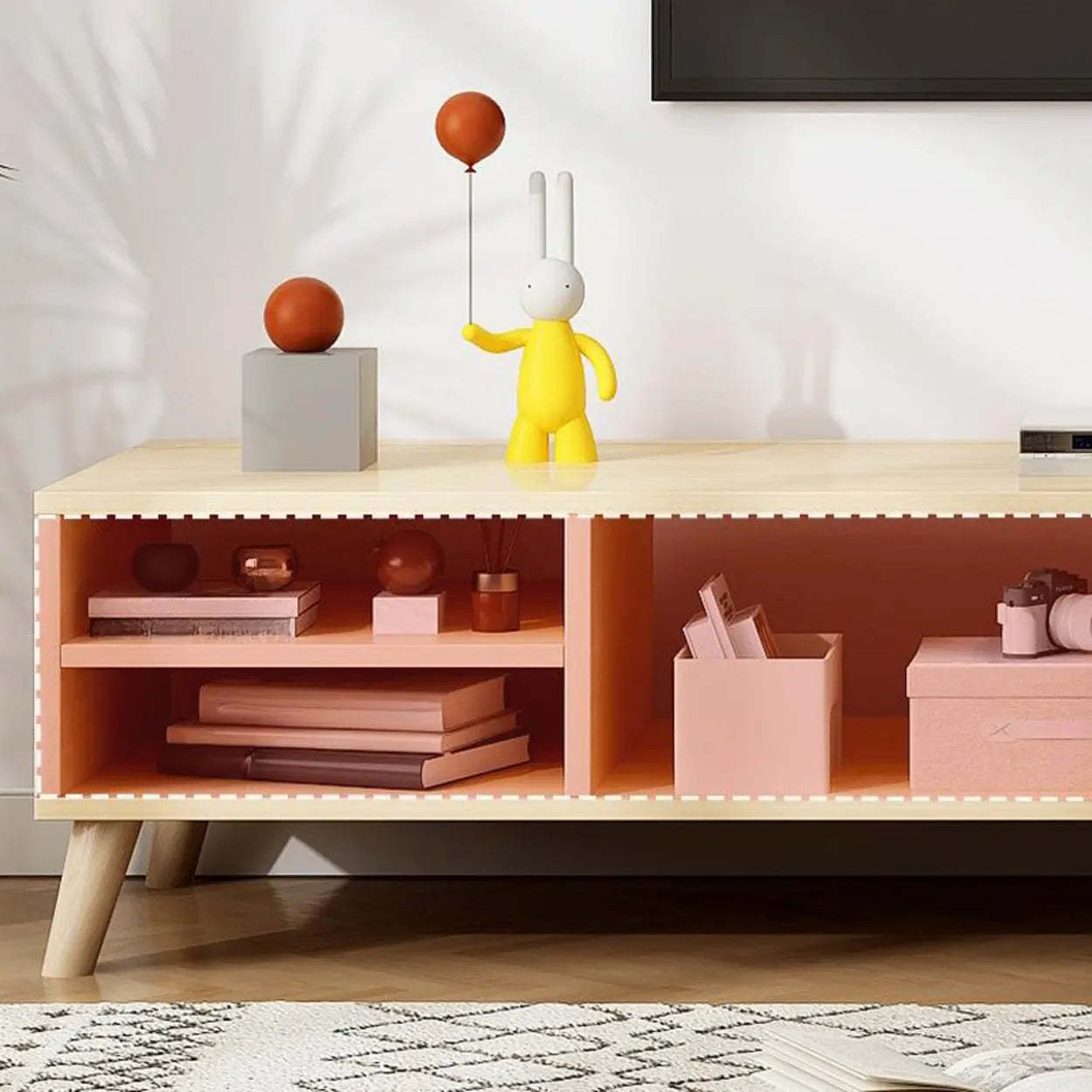 Scandinavian Oak Wood Rectangle TV Stand — Oak / 3 Drawers