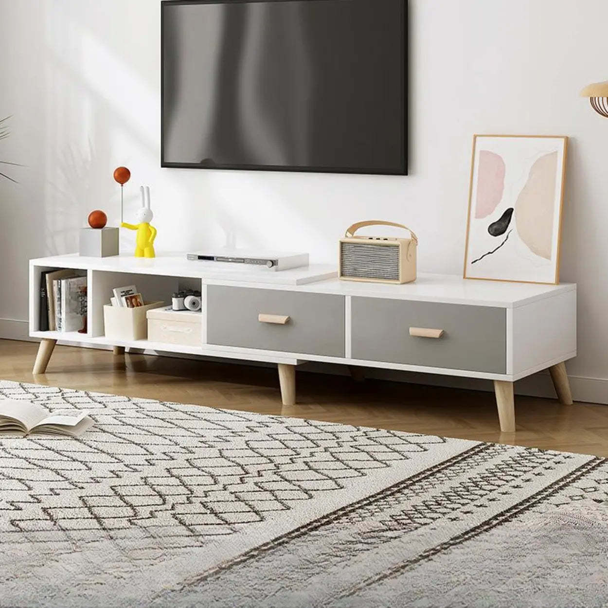Scandinavian Oak Wood Rectangle TV Stand