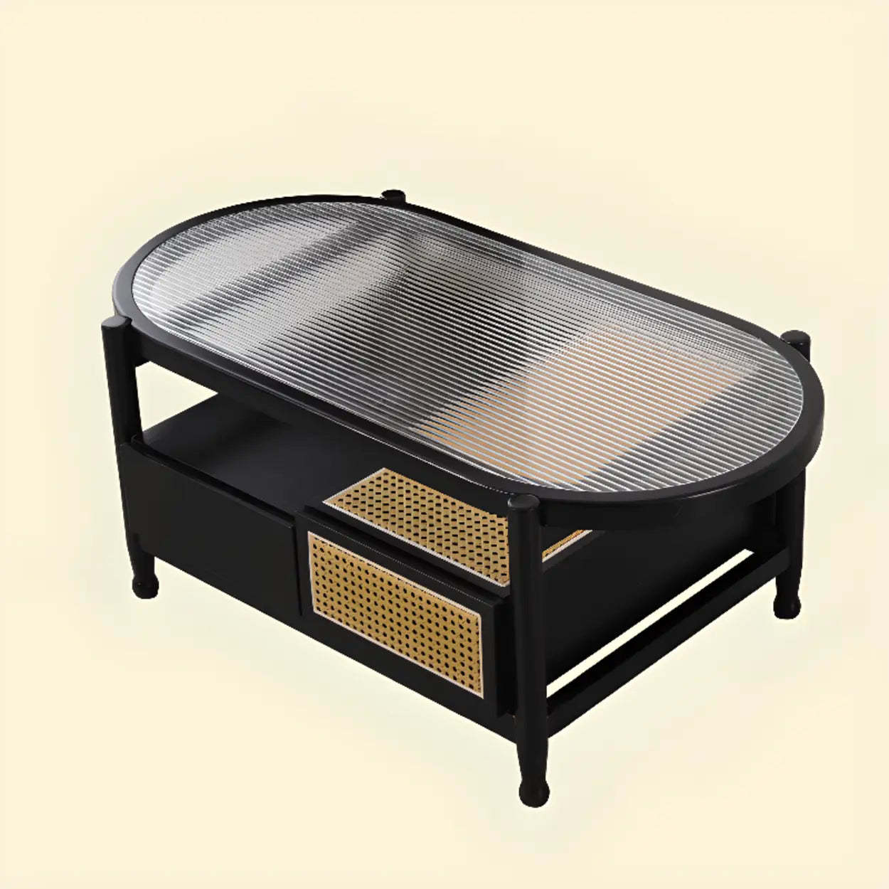 Natural glass wood oval glass-top coffee tables - nordic