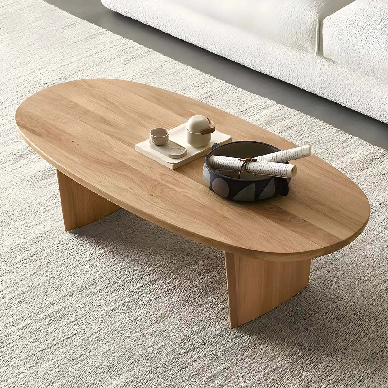 Scandinavian Oval Manufactured Wood Coffee Table — Black