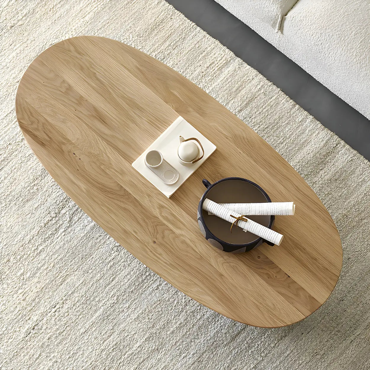 Scandinavian Oval Manufactured Wood Coffee Table — Natural Finish