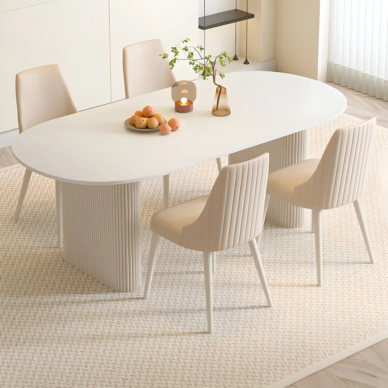 Scandinavian Oval White Stone Dining Table