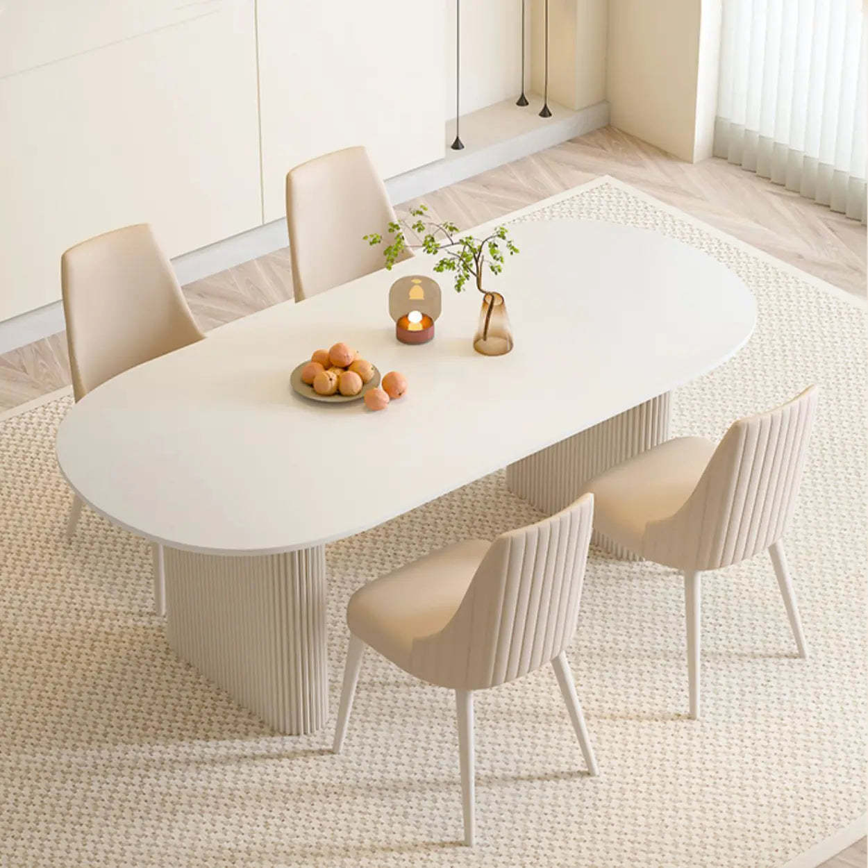 Oval White Stone Dining Table