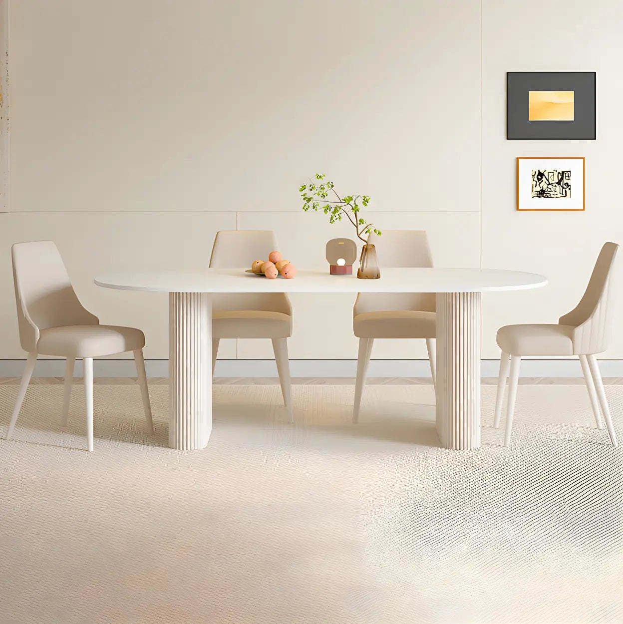 Scandinavian Oval White Stone Dining Table — Table Only